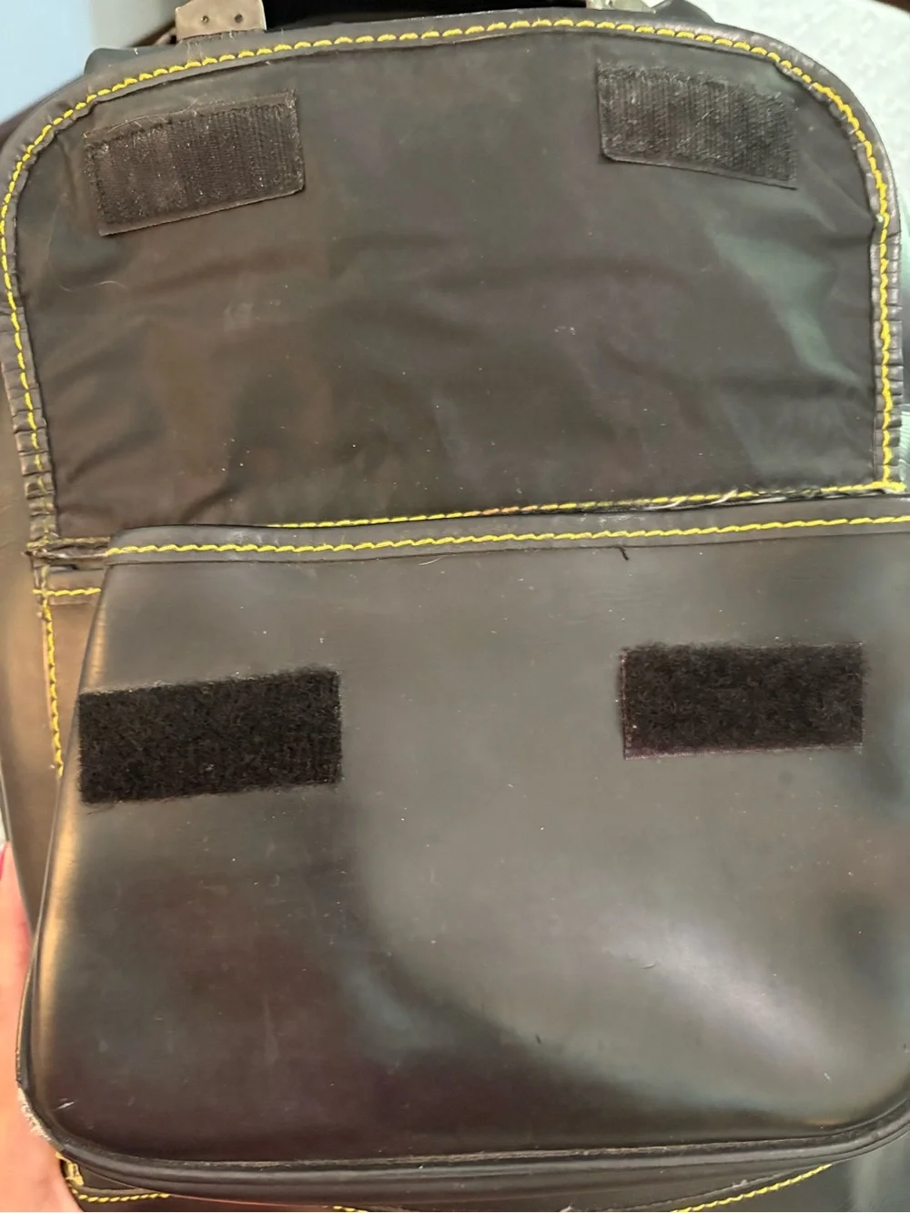 Rare Vintage Dr. Martens Black PVC Box Backpack Yellow Stitch Sole-Print Zipper